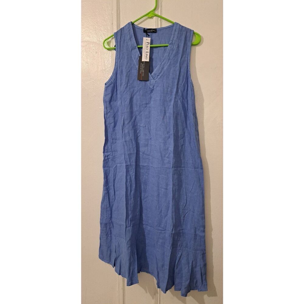Francesca Bettini Womens large baby blue 100% linen midi dress flare swing